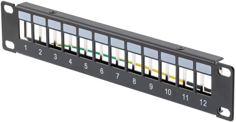 NavePoint 10 Inch Wide 12-Port Modular Patch Panel, 1U, Black - Image 1